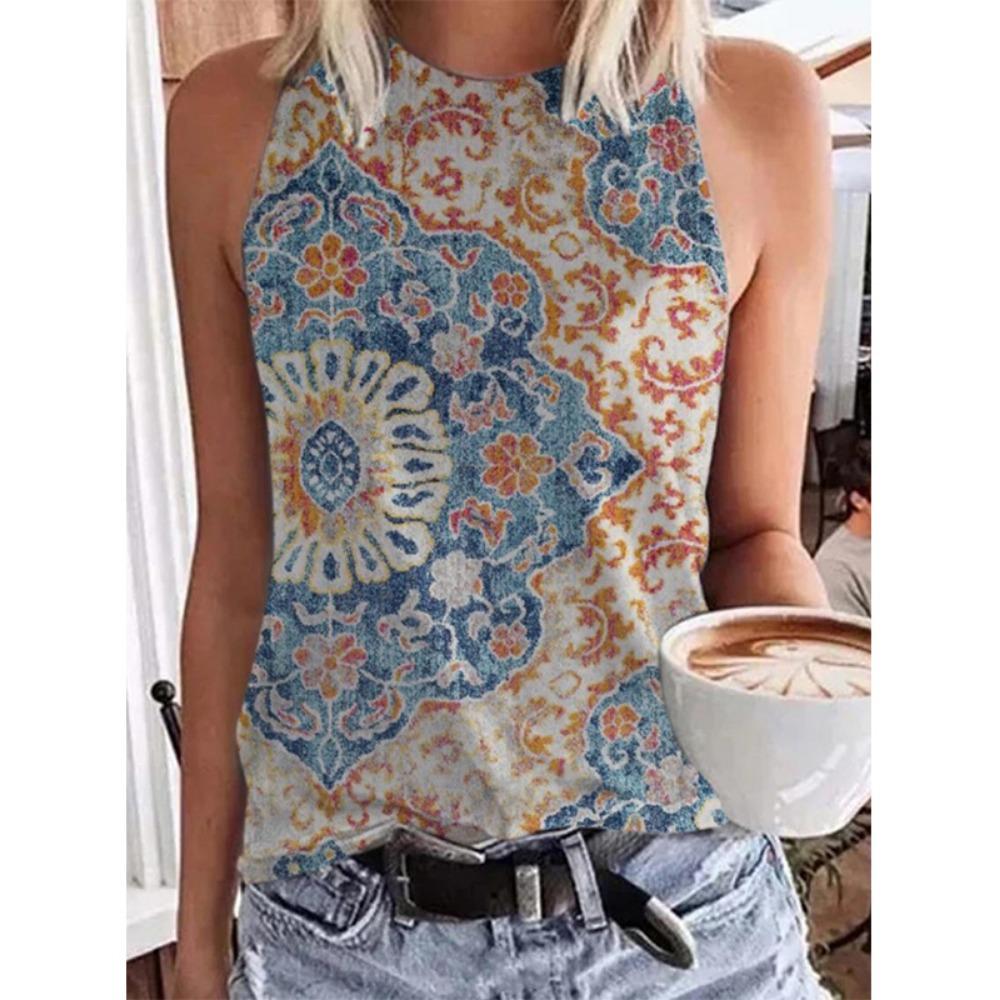 Ethnic Style Paisley 3D Print Tank Tops Women Retro Streetwear Y2k Oversized O-Neck Vest Off Shoulder Sleeveless Woman Camisole