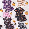 Ladies Pajamas Halloween Printed Lapel Short Sleeve Shorts Loungewear Set