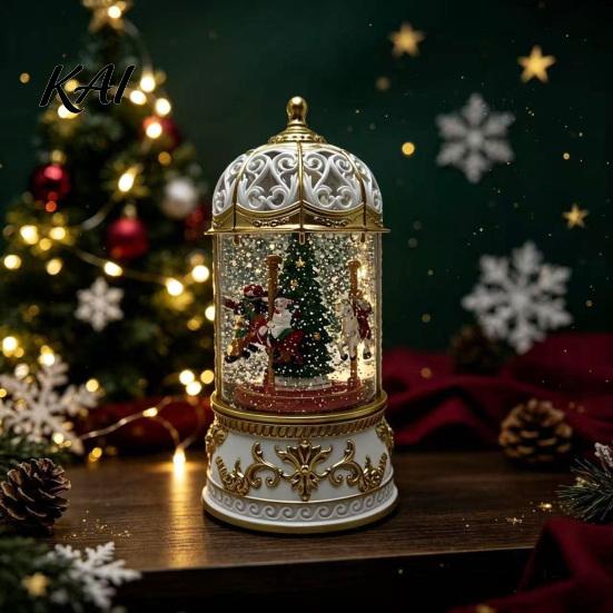Decorative Snow Ball Christmas Lantern, Lighted Lantern with Music Swirling Glitter, Animated for USB /Battery Operated Holiday Home Decoration