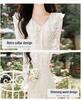 Women's V-Neck Lace Embroidered Mermaid Dress with Long Sleeves - French Gentle Style for Autumn