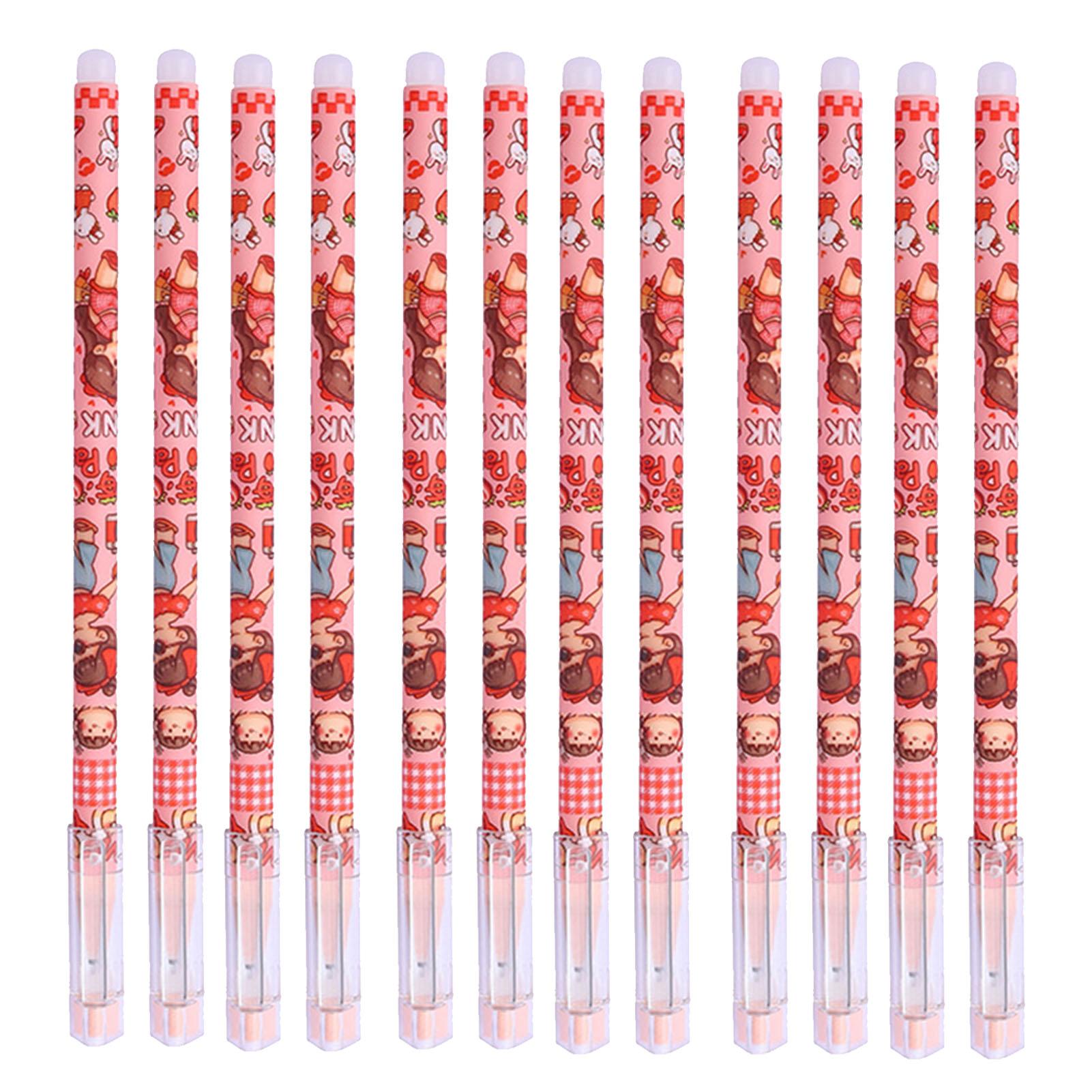 

12 шт. Стираемые ручки Милый мультяшный узор девочки Гелевые ручки с плавным письмом и защитным колпачком