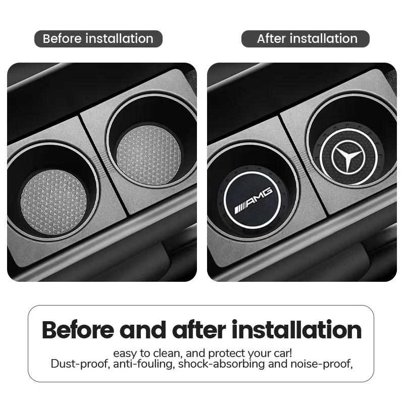 LJX1 2pc Car Cup Holder Coaster Non Slip Pad Mat Interior Decor Accessorie For Mercedes Benz AMG GLC GLE CLA W206 W204 W205 W203 W211
