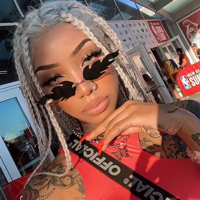 Women Rimless Wave Sun Glasses Luxury Fashion Metal Shades Vintage Women Mirror Eyewear UV400 2020 Hot Fire Flame Sunglasses