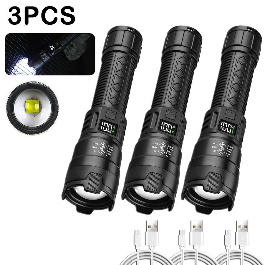 P900 Super Bright LED Flashlight Zoom Tactical Torch Built-in Battery USB Rechargeable Waterproof Lamp Ultra Bright Lantern