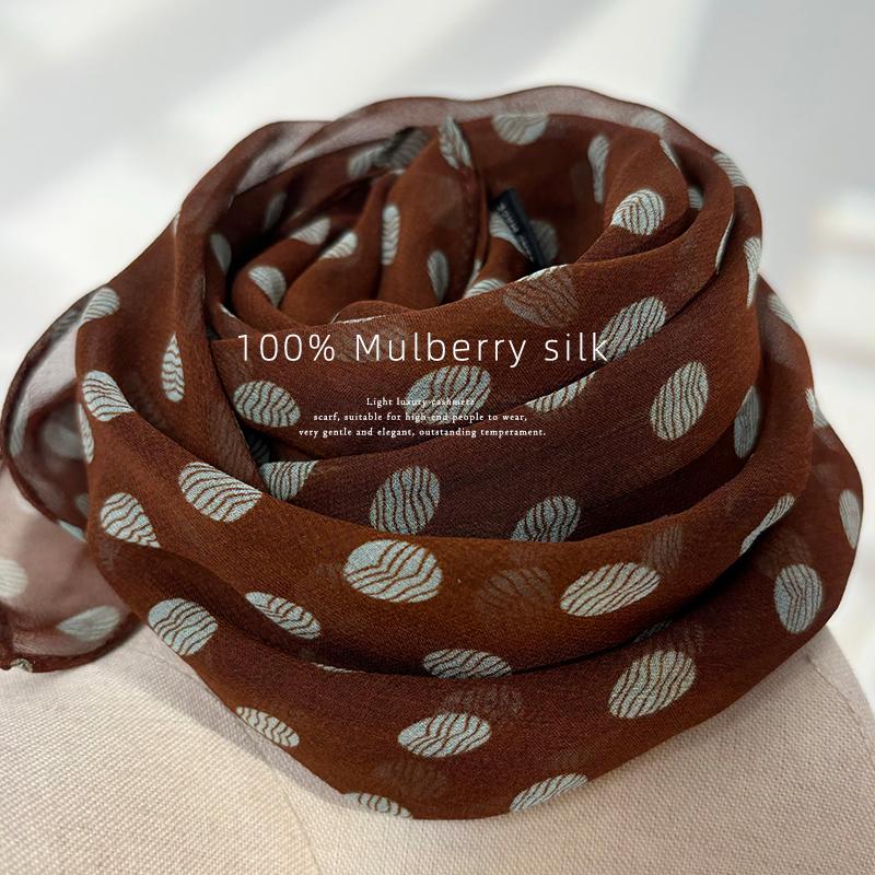 Smart Polka Dot Silk Scarf: Luxury Georgette Mulberry Shawl for Women - Spring/Summer Multifunctional Accessory