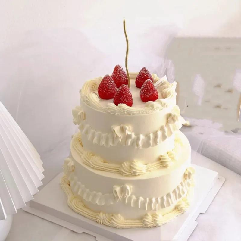 Retro Doppellagiges Simulationskuchenmodell Falscher Kuchen 6/8 Zoll Kunststoff Schaumstoff Dessert Display Geburtstag Requisiten Hochzeitsparty Dekoration