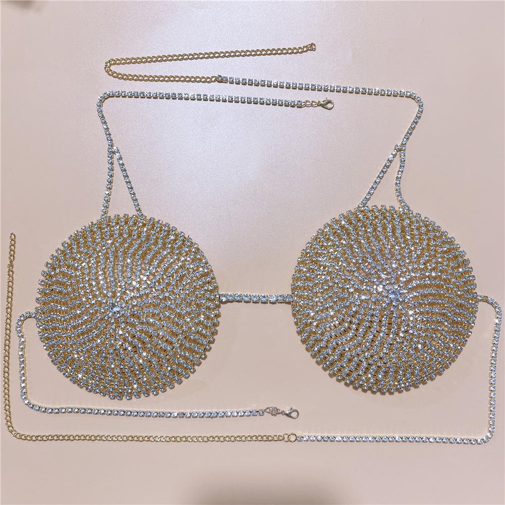 Accessories, Exaggerated Round Bikini Breast Chain, Nightclub Sexy Rhinestone Body Chain Body Chain