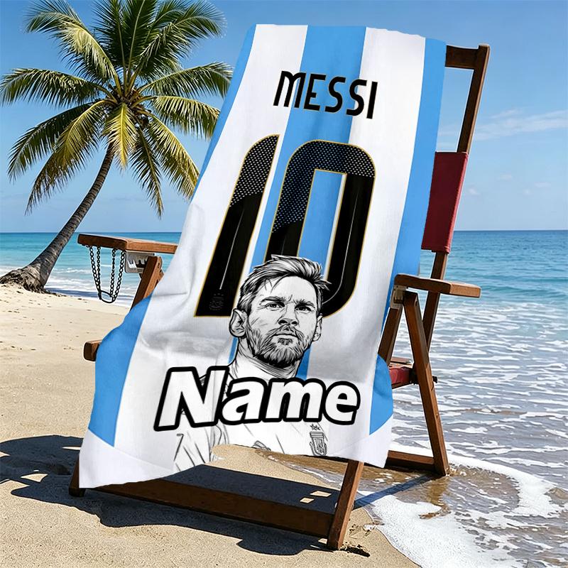 Custom Name Personalized Lionel Messi Print Beach Towel, for Trip Camping Beach Party Home Decor, Birthday Gift for Family & Friends