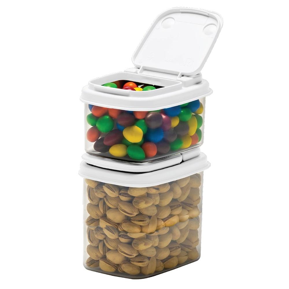 Kunststoff-Aufbewahrungsbehälter Set mit 4 Stück mit Klappdeckeln Stapelbar Lebensmittelecht BPA-frei Backen Kochen Snacks Tierfutter Basteln