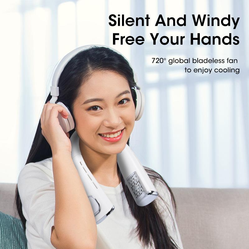 Portable Cooler Fan Hanging Neck Fan USB Bladeless 4000mAh Rechargeable 720 Degree Neckband 4 Air Outlet Fan Handheld Fan
