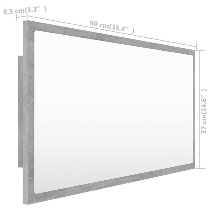 VidaXL LED Bathroom Mirror Concrete Grey 90x8.5x37 Cm Acrylic 804936