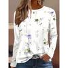 Round Neck 3D Flower Pattern Top Casual Long Sleeved Women's T-shirts - Soft Medium Stretch Polyester Fabric Spring and Autumn Relaxed Fit Clothing