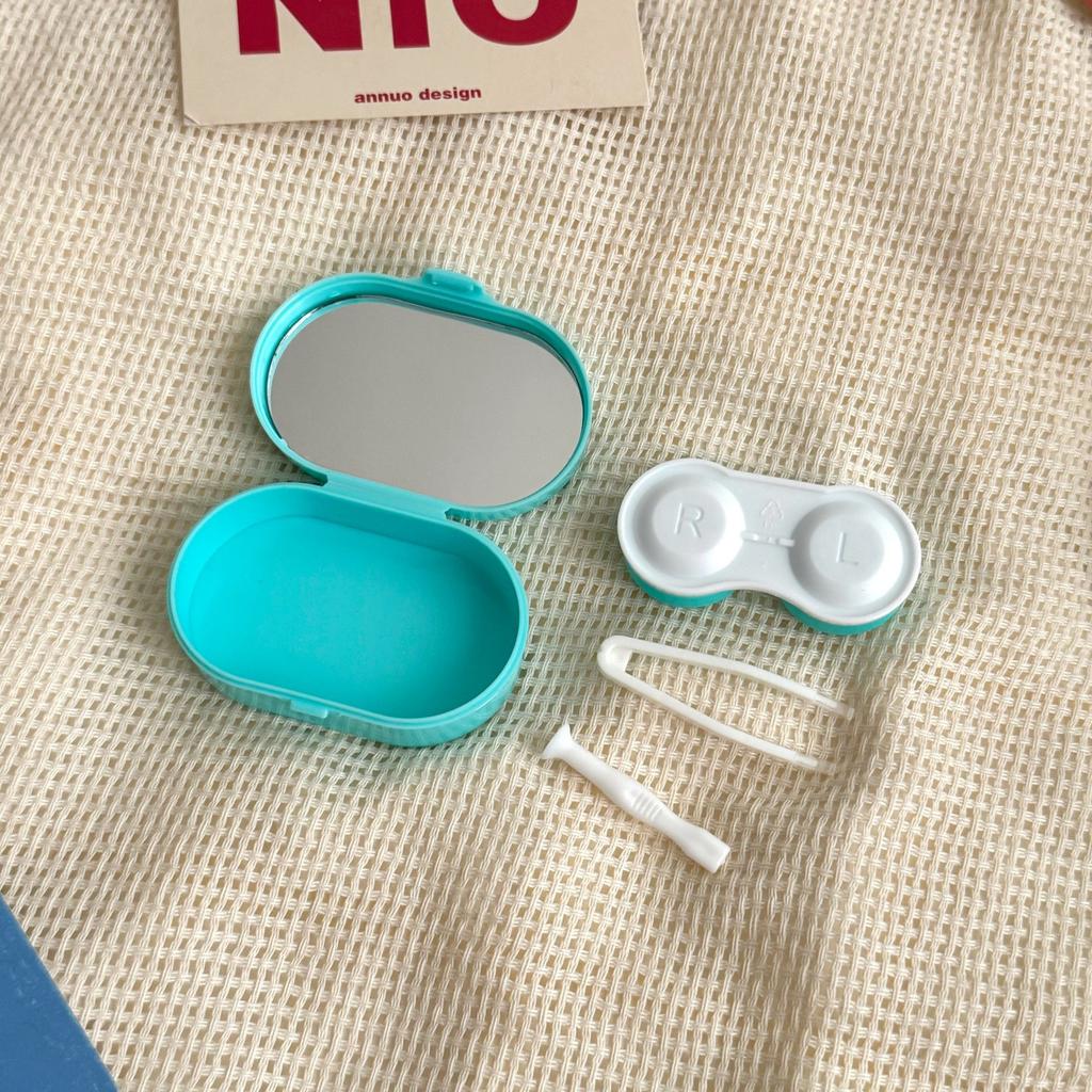 Ins Contact Lens Box Retro Color Companion Care Box Girls Contact Lens Case Portable Contact Lenses Case with Mirror