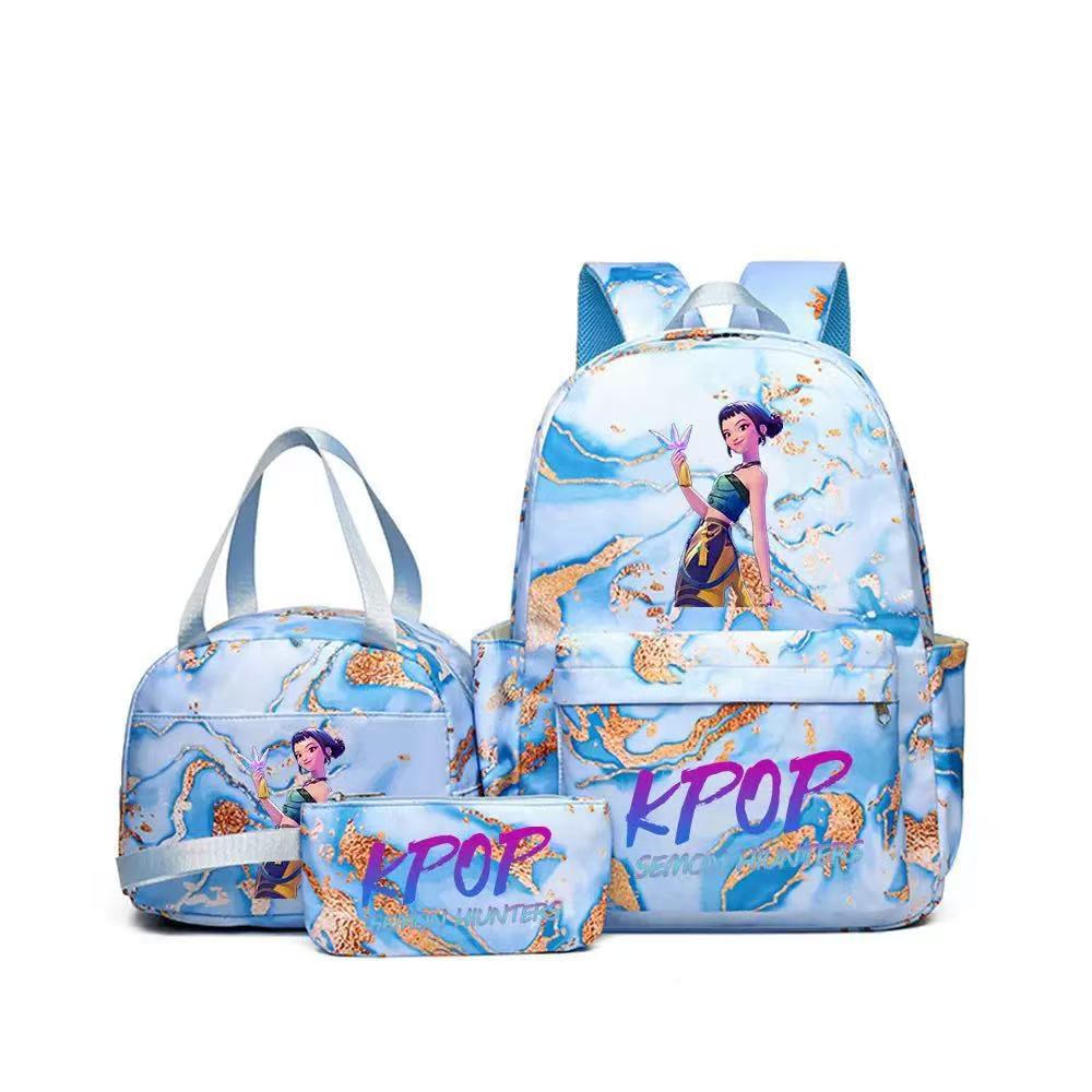 KPOP Dämonenjägerin Girlgroup Rucksack, Brotdose & Federmäppchen Set - Anime Schultasche & Bento Box Kombi