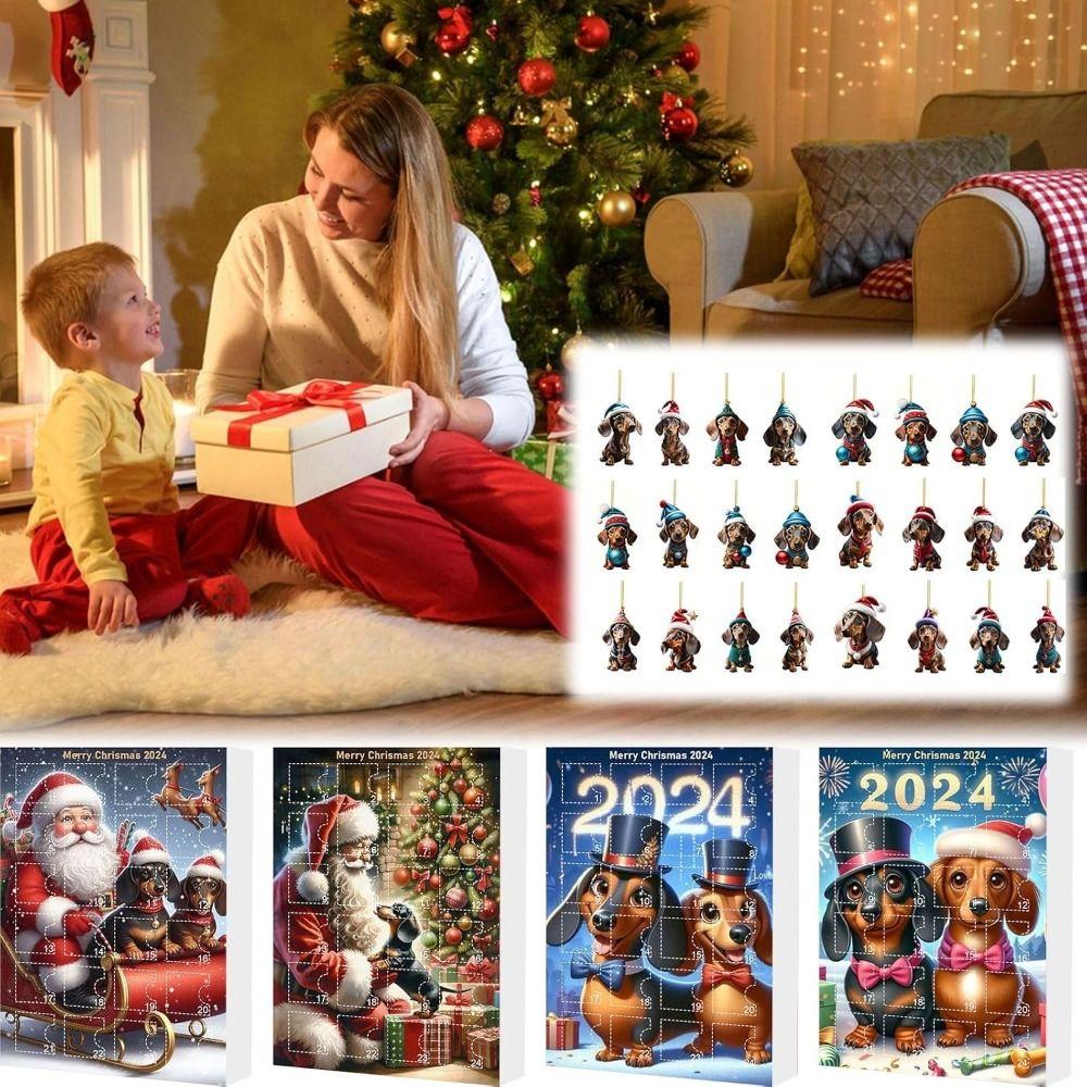 Mit 24 Hundeanhängern Hunde Adventskalender Weihnachts-Hängeornament Heimdekor Ornament Adventskalender Acryl
