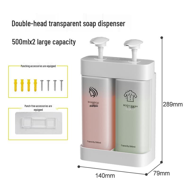 Punch-Free Wall-Mount Soap Dispenser for Shampoo & Shower Gel, Manual Press, Light Luxury Style
