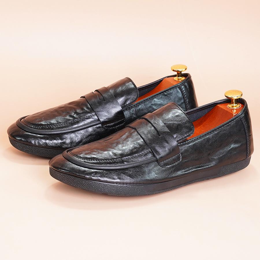 

Мужская обувь 2025 года, новые осенние кожаные мокасины, мужские деловые повседневные кожаные туфли, одна нога, ленивые туфли Doudou tide 44