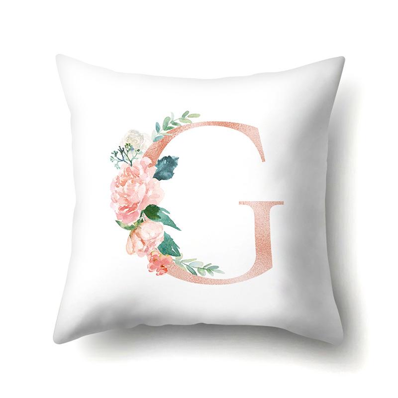 Polyester Pillowcase Home Pink Floral Decorative Print Pillowcase 26 English Letter Cushion Cover