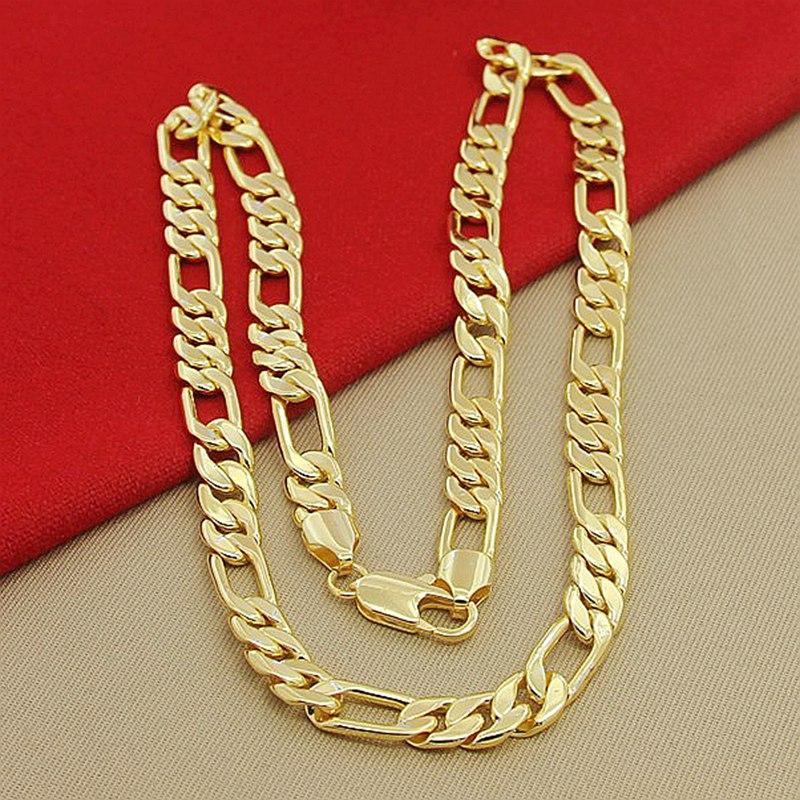 Hochwertige Herren 8mm 24 Zoll 60cm Gold Halskette Galvanisierte Gelbgoldfarbene Figaro Kette Halskette Herren Luxus Schmuck