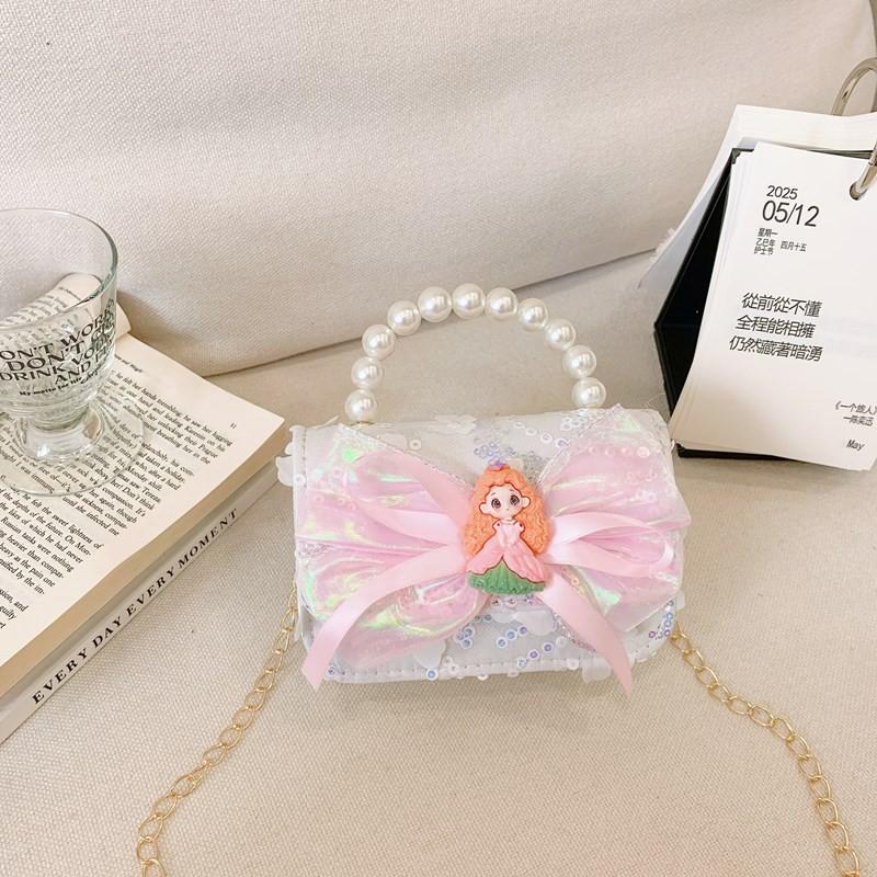 Little Girls Elegant Bow Shoulder Bag Fashionable Chain Strap Versatile Kids Purse