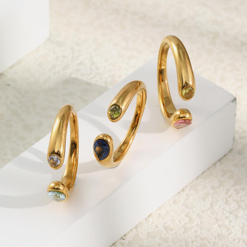 MamacitaSlay 316L Stainless Steel Multicolour Zircon Open Ring 18K Gold Plated Waterproof Jewelry Women's Minimalist Ring Gift