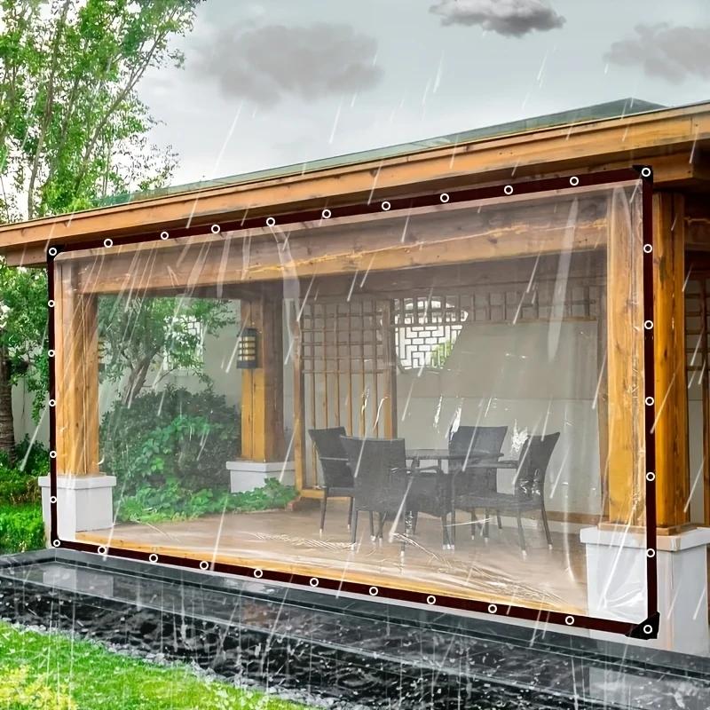 Waterproof and Windproof Heavy Duty Clear Vinyl Tarpaulin, Outdoor Balcony Rain and Sun Shade Cloth.