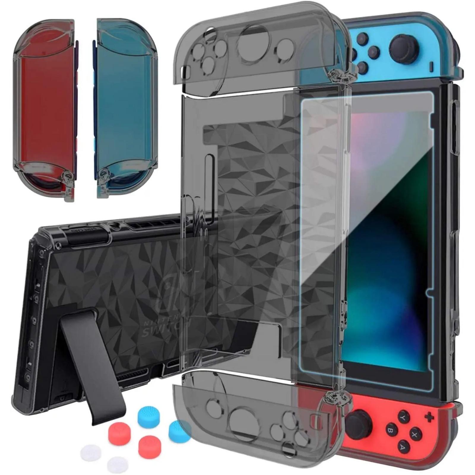 

1 шт. Защитный чехол с ромбовидным узором для Nintendo Switch, подходящий для Nintendo Switch, оснащенный клавишными колпачками и защитными пленками для экрана чёрный