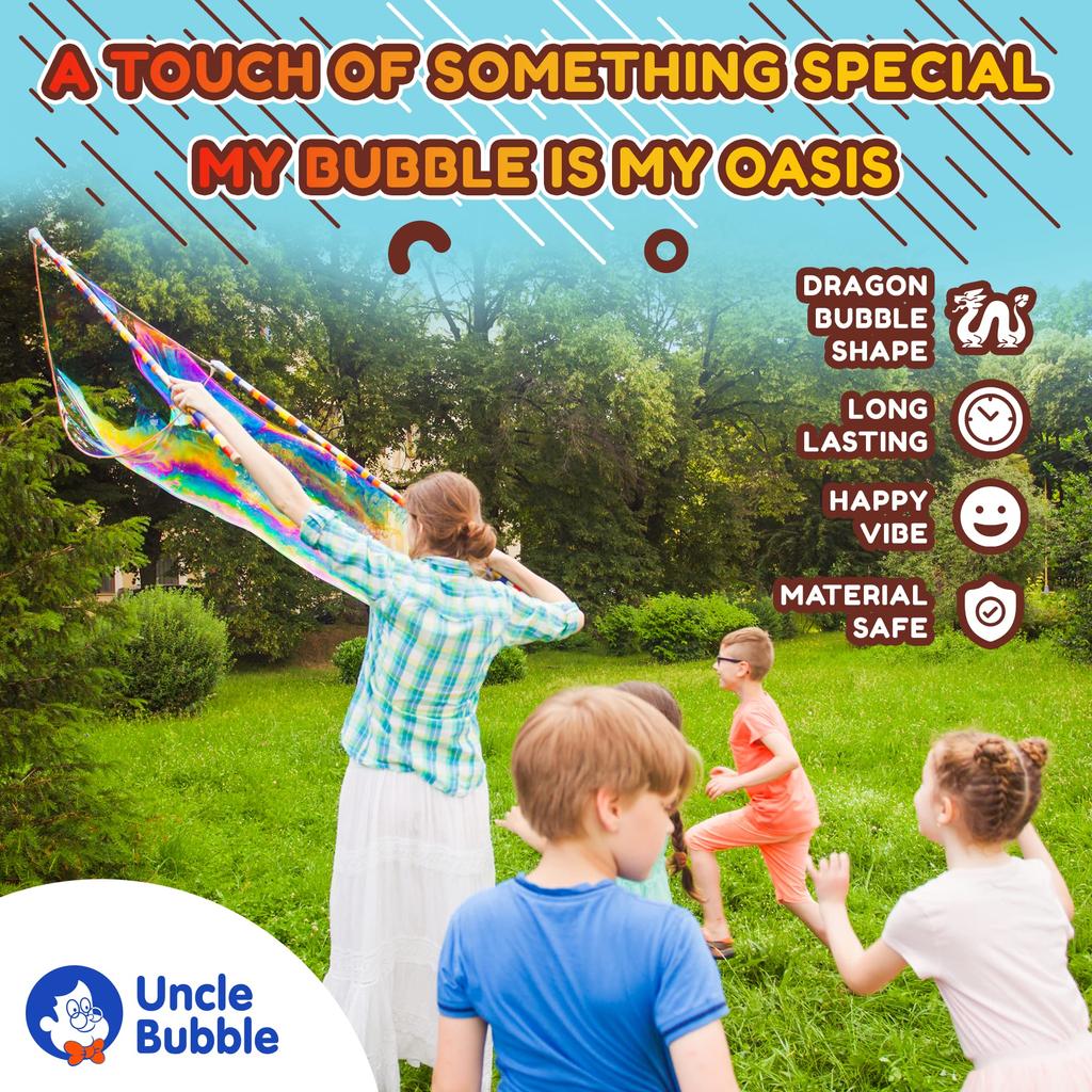 Uncle Bubble Giant Sword (Large) with Special Bubble Solution for Big Bubbles. Create and cut large bubbles with this ultra-bubble solution. Outdoor