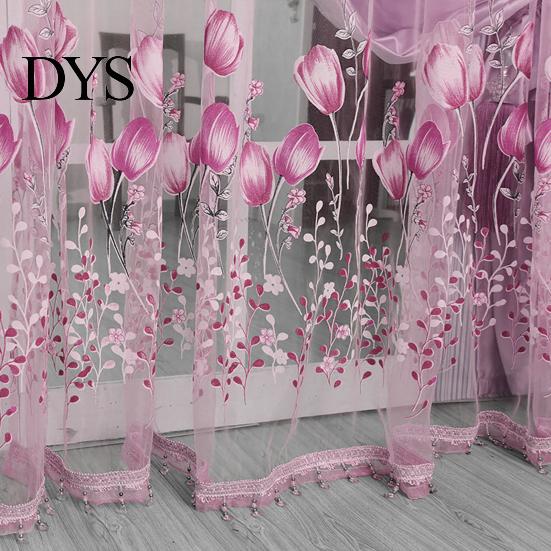 1x2m Tulip Flower Print Tulle Voile Curtain Window Drapery Balcony Room Decor