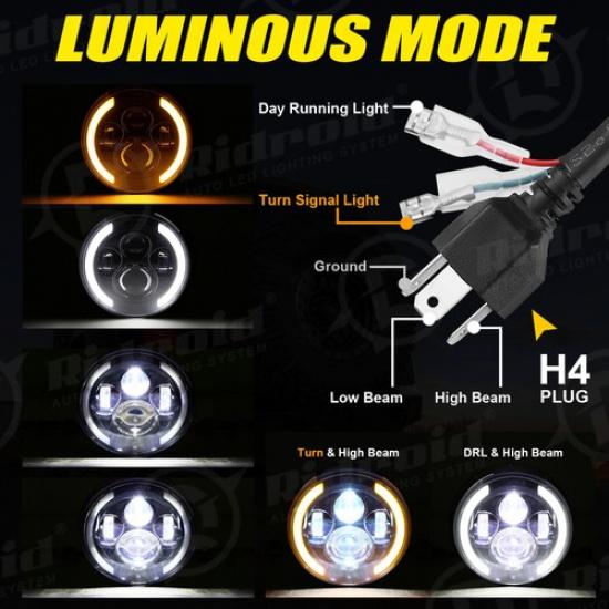 For Suzuki Boulevard C50 C90 S40 M90 M109 7"inch Round LED Headlight Hi-Lo DRL