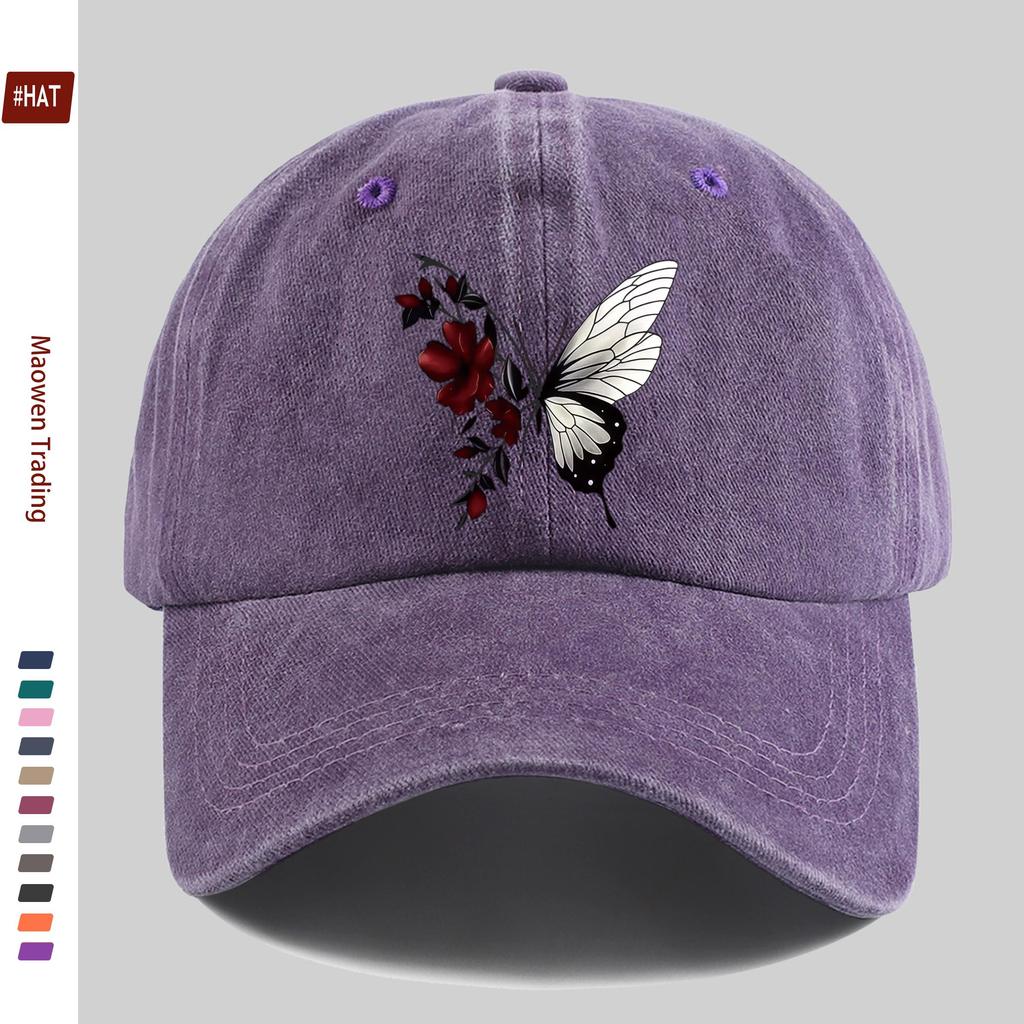 pc Butterfly And Floral Pattern Printed Baseball Cap Home Leisure Decor Papa Hat Truck Driver Sun Hat Washable Adjustable He