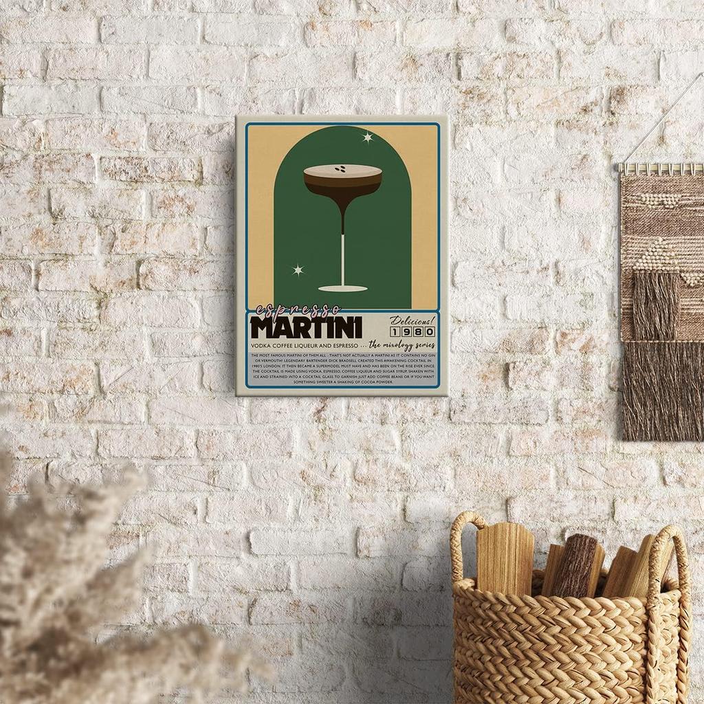 Funny Cocktail Canvas Print Decor Martini Espresso Art Wall Painting Posters 12”X15” Modern Home Kitchen Bar Decoration (Framed)