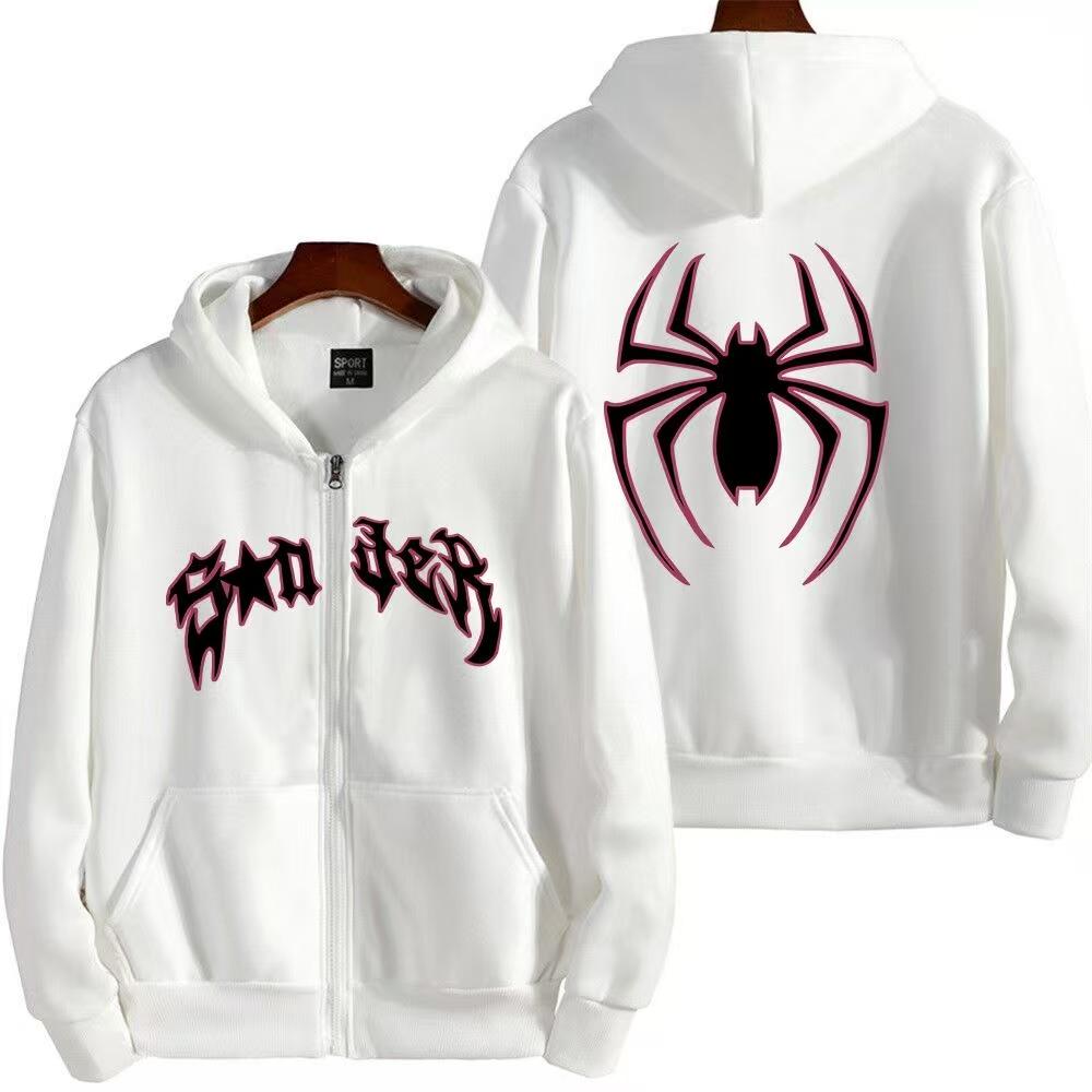 Fashionable Printed Unisex Solid Color Versatile Hoodie for Couples Trendy Casual Street Style Zipper Hoodie