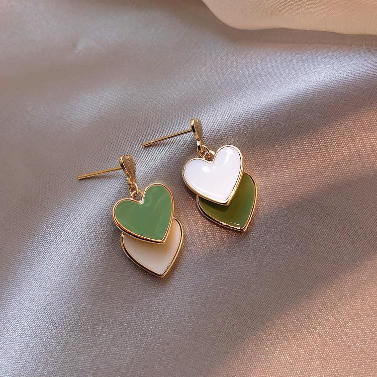 Green peach heart simple earrings new trendy temperament love stud earrings earrings earrings