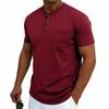 Men Henley Neck Short Sleeve T Shirt With Chest Pocket Casual Solid Color Tops
