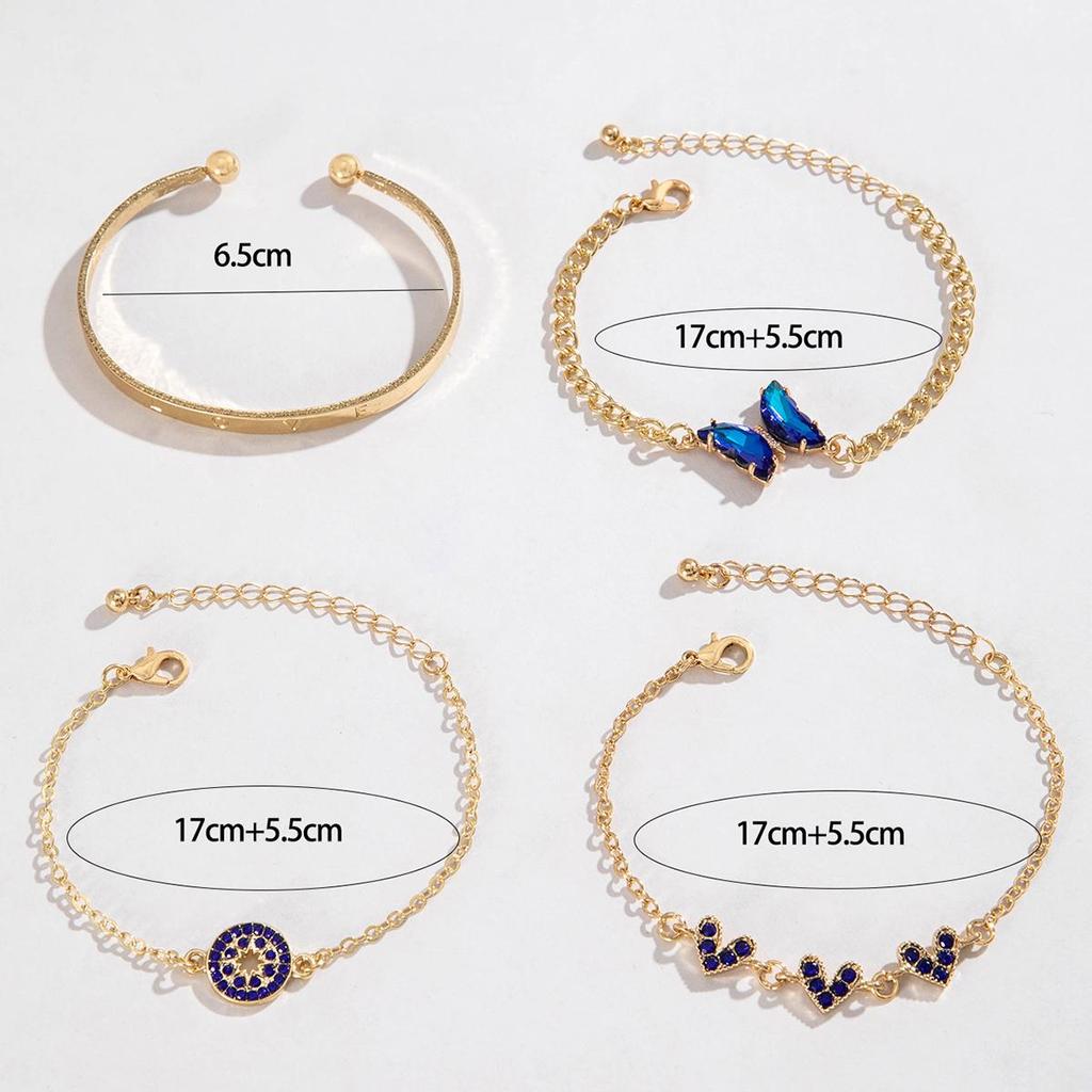 Biżuteria Transgraniczna Niebieski Motyl Inkrustowany Cyrkoniami Ażurowa Damska Bransoletka Geometryczne Otwarcie Czteroczęściowy Zestaw Bransoletek