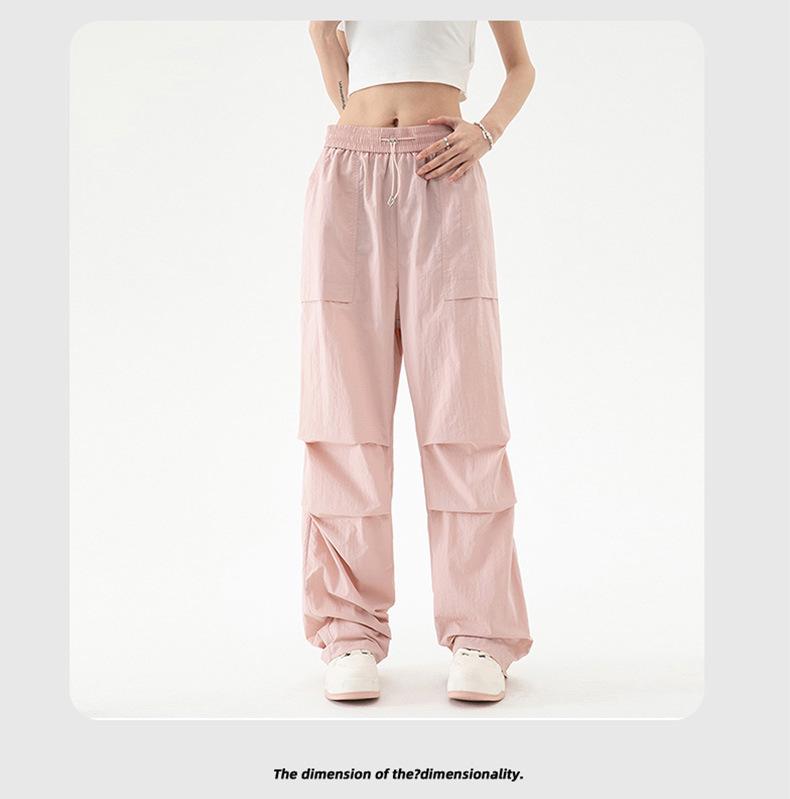 2024 Americké dámské vysokopasé cargo padákové kalhoty: Podzimní větrovka s rovnými nohavicemi pro volnočasové sporty a turistiku