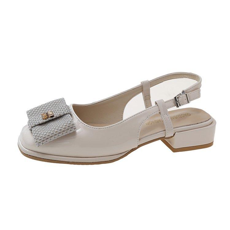 

Thick heel bow French elegant single shoes women s 2025 new square head Mary Jane shoes empty bag head sandals 40