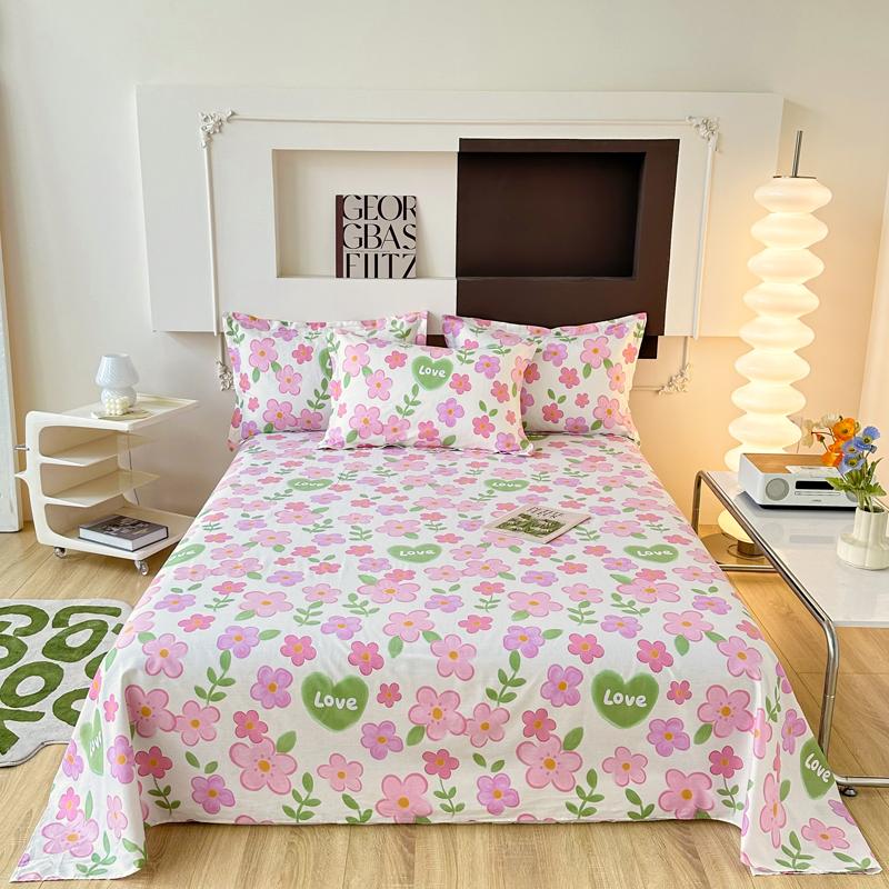 White Tulip Flower Flat Sheet Cotton Cartoon Bunny Blue Bed Sheet Set for Boys Girls Lovely Floral Rabbit Botanical Bed Cover