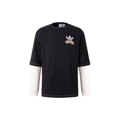adidas Original Tecknad Bokstavslogotyp Falsk Tvådelad Sport Crewneck Tröja Unisex Tröja Svart IY5383