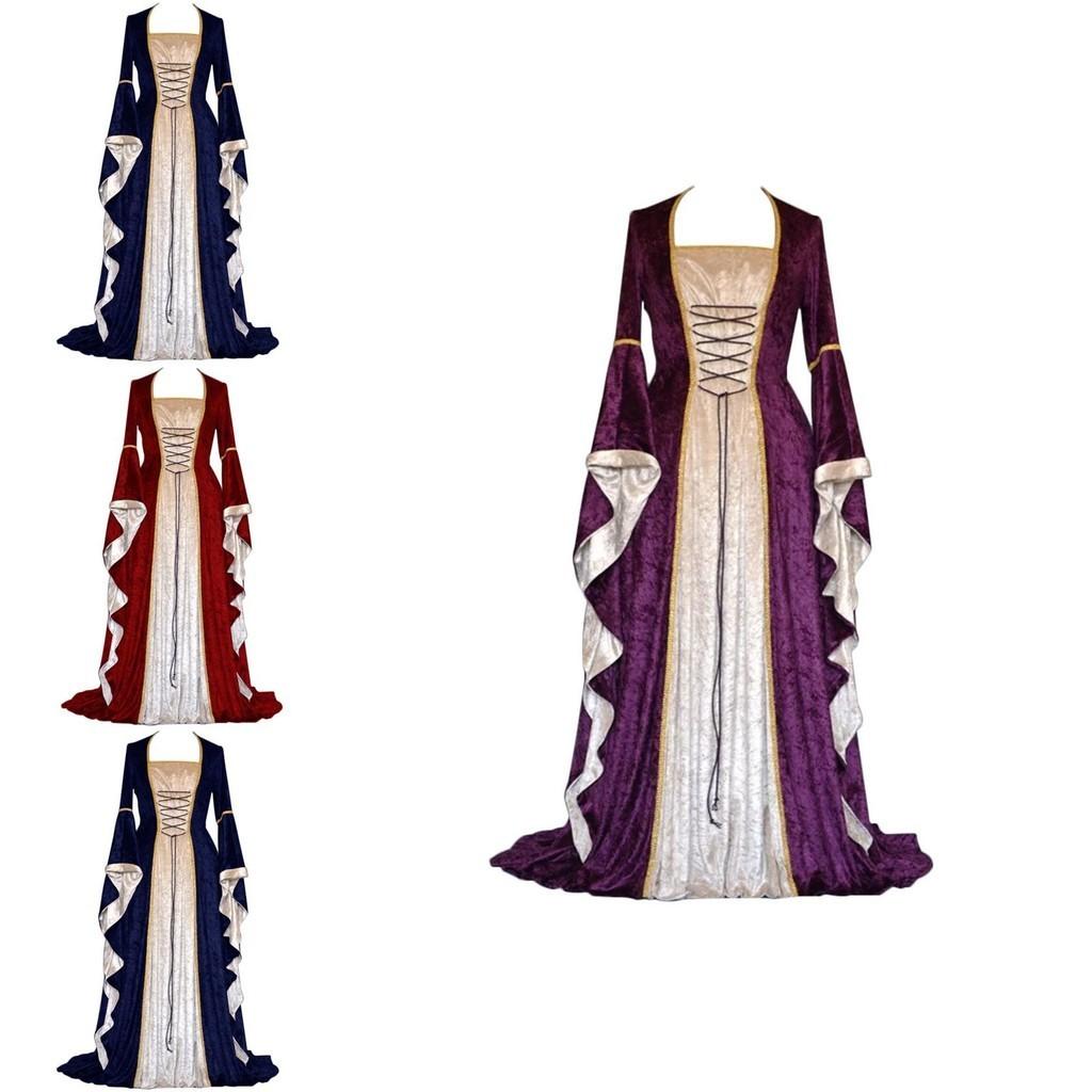 Exquisite Long Sleeve Floor Length Renaissance Dress With Ribbon Decoration For Cosplay