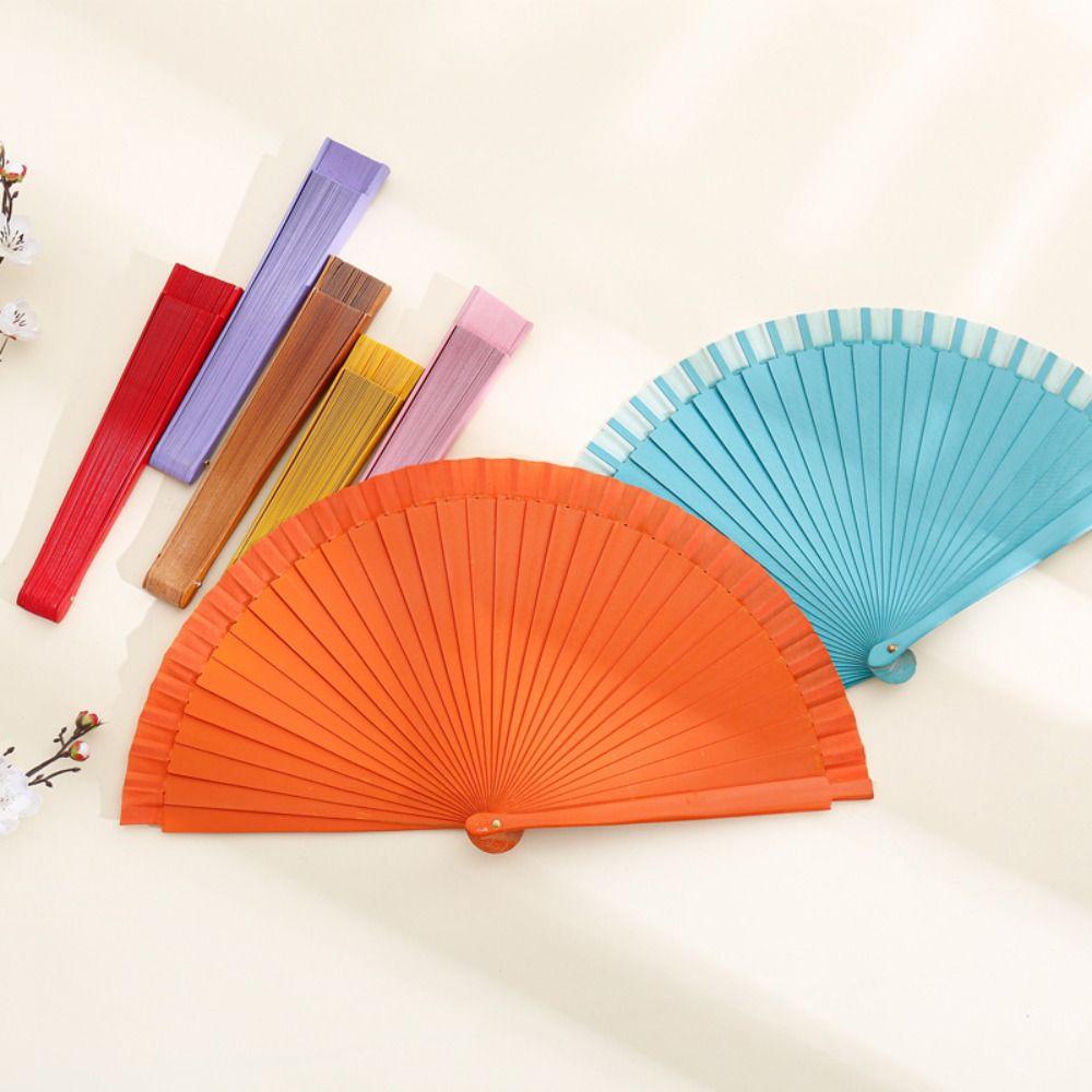 Solid Color Pure Wood Folding Fan Simple Decorative Props Fan Classical Spanish Plain Fan Dance