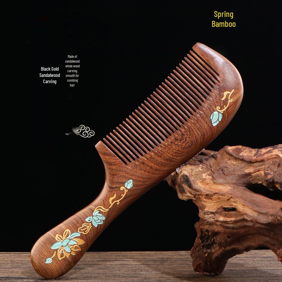 Gravierter Ebenholz-Kamm mit feinen Zinken in Geschenkbox - Perfekt für langes Haar & Frauengeschenk