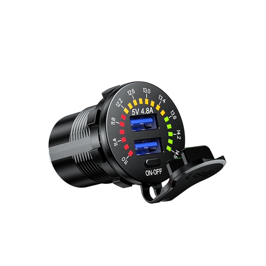 4.8A 12V Car Boat Dual USB Fast Charger Adapter Power Outlet Socket w/ Voltmeter