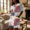 Summer Plus Size V Neck Short Sleeve Knee Pocket Print Casual Dress For Women