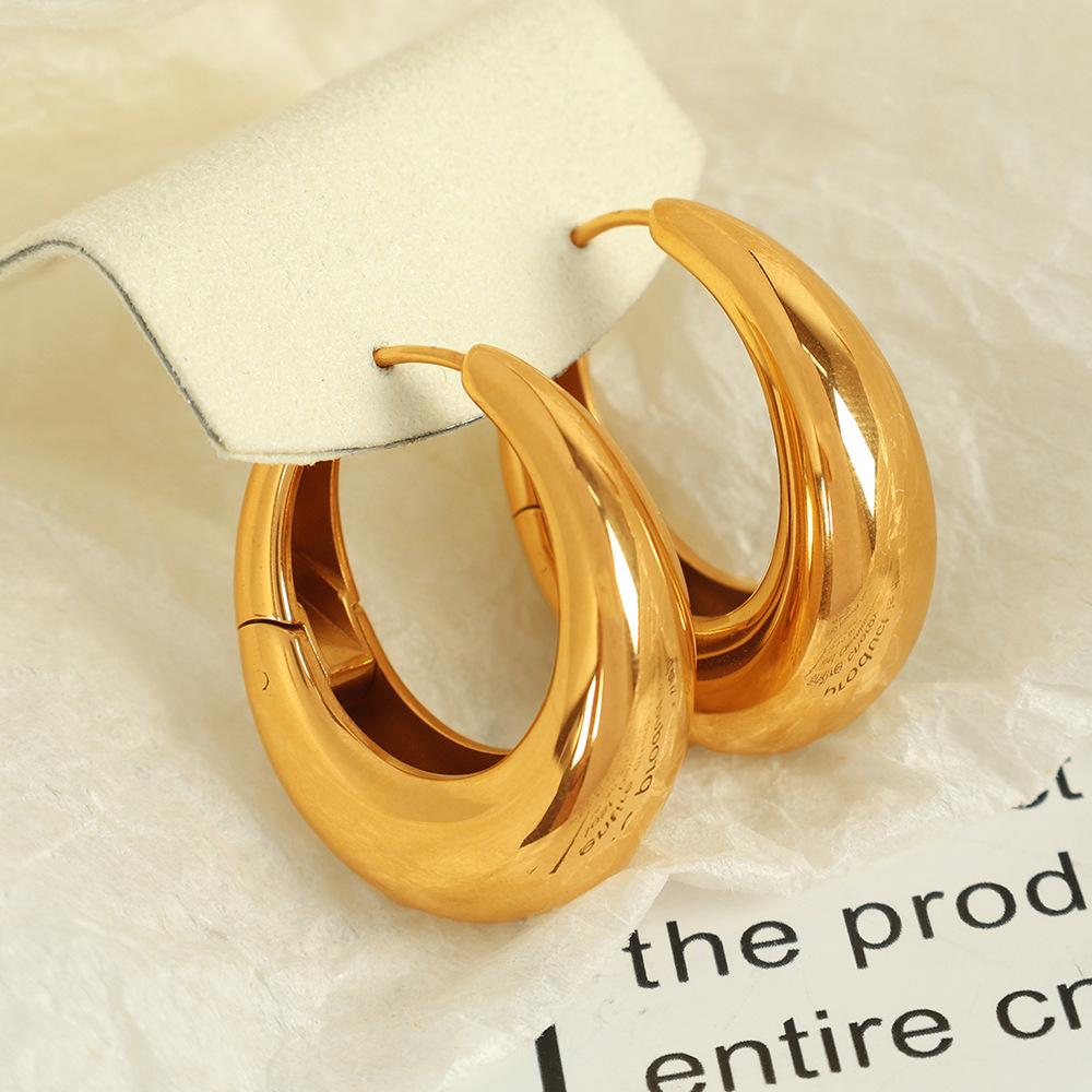 European and American Simple Design Versatile Earrings 18K Gold-plated Stainless Steel Geometric U-shaped Earrings Personalized Women
