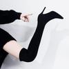 Women's Black Stiletto Over-the-Knee Boots with Velvet, 2025 Autumn/Winter Korean Style