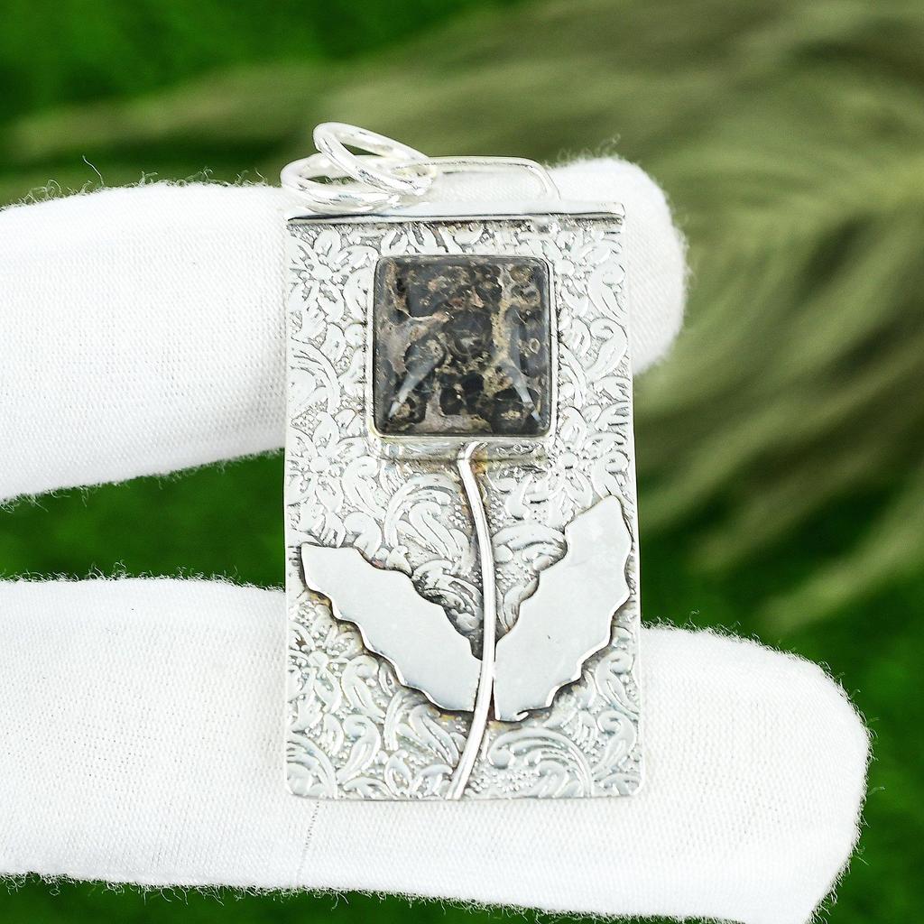 Memorial Day Deal Sterling Silver Radiant Turritella Agate Stone Pendant Jewelry