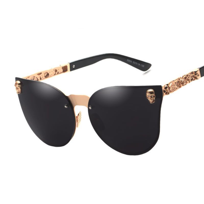 Vintage Rimless Cat Eye Sunglasses Women Men Luxury Designer Sun Glass Mirror Coating Relief Skeleton