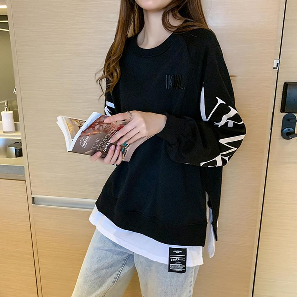 Pulover stratificat SeiunAn cu split, stil englezesc, fals, larg, mărimi mari, stil coreean, hanorac de damă cu mânecă lungă, ușor, top pentru toamnă/iarnă,